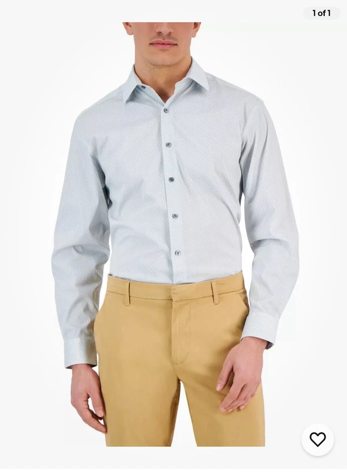 Alfani Men Regular fit Dress Shirt Size S 14 /33 Blue Geometric