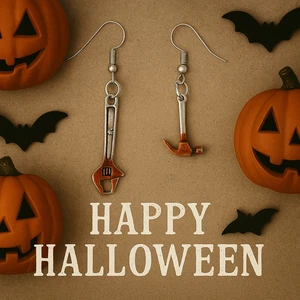 Pendientes martillos llave inglesa de Halloween hechos a mano perforados hipoalergénicos - Imagen 1 de 3