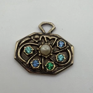 Ornate Unique Antique Art Nouveau Colored Stone Jewelry Pendant - Picture 1 of 8