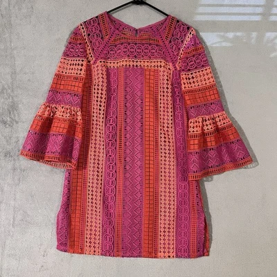 Vestido Corto Trina Turk Encaje Rosa Naranja Para Mujer Talla 6 Mangas Campana Forrado Foto 1 de 4
