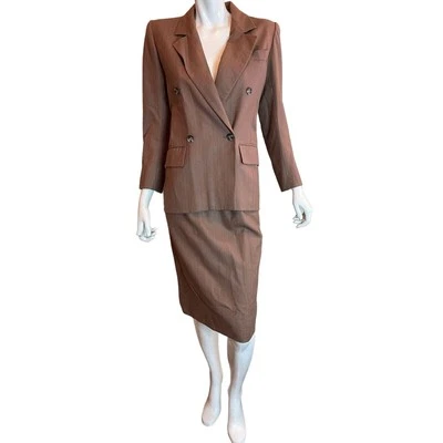 Traje Saint Laurent Rive Gauche Mujer 34 XS Marrón Doble Pecho Blazer Falda Foto 1 de 4
