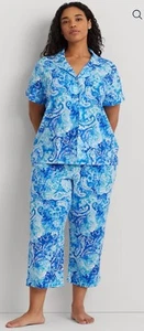 New Women’s Lauren Ralph Lauren Paisley Jersey Capri Sleep Set Pajamas Large - Picture 1 of 14