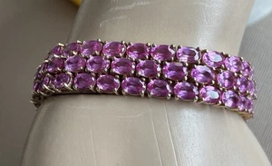 UTC Gold Plated Sterling Lab Created Pink Sapphire Bracelet - Picture 1 of 22
