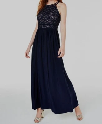Nightway Juniors Blue Sequin Lace Halter Gown Dress Size 8 - Image 1 of 3