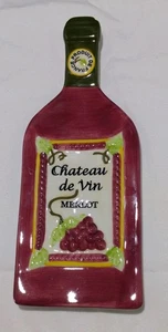 Ceramic Wine Bottle Spoon Rest Chateau de Vin Merlot red & green 2000 Boston TC - Picture 1 of 7