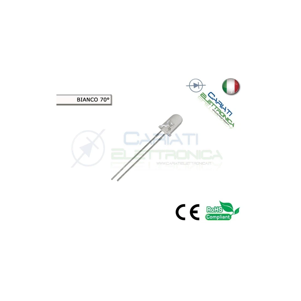 100 pz Led 5mm 70 ° Bianchi Bianco 8000mcd alta luminosità - Immagine 1 di 1