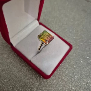 Rainbow Quartz Solitaire Ring in platinum over Sterling Silver - Picture 1 of 4