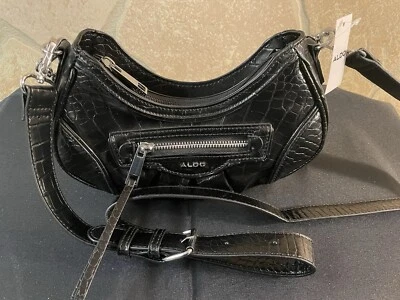Bolso Bandolera ALDO Media Luna Bolso de Hombro Negro Gator ~ Estampado de Cocodrilo Nuevo con Etiquetas Foto 1 de 4