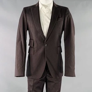 CoSTUME NATIONAL Size 38 Brown Grey Pinstripe Wool Single Button Suit - Picture 1 of 15