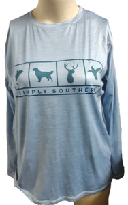 SIMPLY SOUTHERN Men LS Sun-shirt T-Shirt Deer Fish Dog Silver Blue Size XL #GA3 - Picture 1 of 3