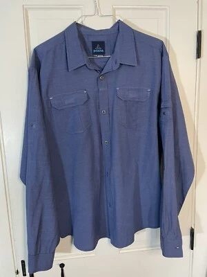 PRANA MEN'S BLUE PLAID COTTON BLEND SHIRT - SIZE XL 0205 - Image 1 of 4