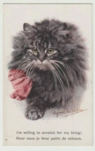 VINTAGE ARTIST POSTCARD - FLUFFY CAT SCRATCHING FOR LIVING.. - Picture 1 of 2