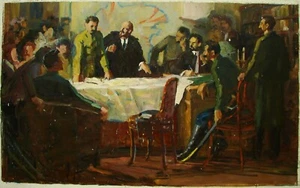 Ukrainian Soviet Oil Painting realism portrait Stalin Lenin figure politics 50s - Picture 1 of 9