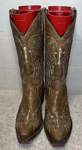 INNOVATION Tan Leather Boots with Multi Color Stitching Womens SZ Mex-24 US-7 - Picture 1 of 13