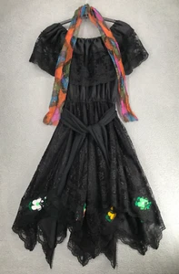 Schulterfreies Midi ausgestelltes Kleid ca. Gr. L Taschentuchsaum schwarz Spitze - Bild 1 von 15