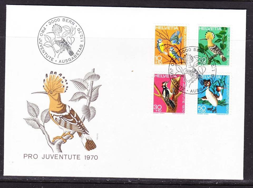 Suiza 1970 Pro Juventute - Pájaros - Cubierta Primer Día - Berna Foto 1 de 1