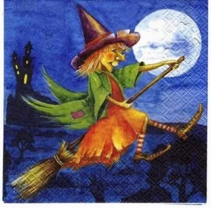s0695 – Hexe auf Besen - Servietten - 5 Packungen à 20 Stück - Herbst- Halloween - Bild 1 von 1