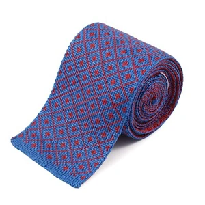 E.Marinella Blue and Red Jacquard Double-Sided Reversible Knit Silk Tie - Picture 1 of 4