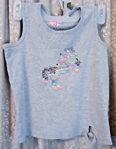Free Style Revolution Girl's Grey & Sequined Rainbow Colored Unicorn Tank Top 12 - Picture 1 of 7