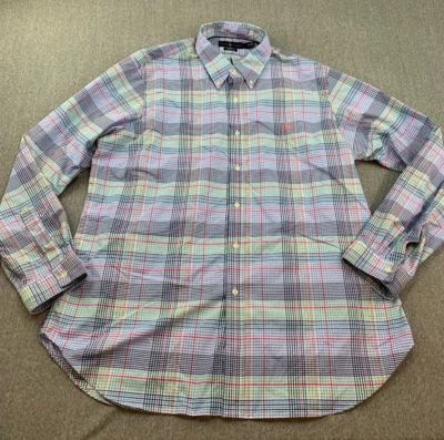 Camisa Ralph Lauren Abotonada Hombres XXL Azul A Cuadros Calce Clásico Rosa Poni Preppy Foto 1 de 4