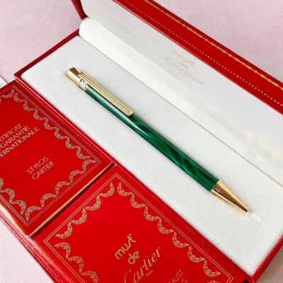 Rare Cartier Must De Cartier Ballpoint Pen Trinity Green Malachite Full Set box2 - image 1 of 4