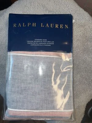 Ralph Lauren Oakview Standard Sham Rojo Azul Blanco Rayas Algodón Lino Foto 1 de 2