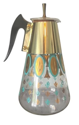 Fred Press Corning Teal/Gold “Heat-Proof” Glass 11.5” Coffee Carafe - Image 1 of 4