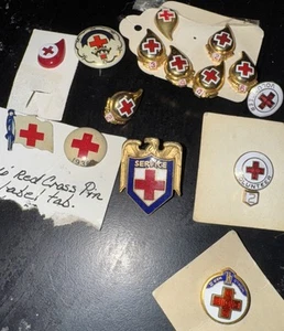 15 Red Cross Pin Lot Vintage Antique Enamel 1936 Gold Plated - Picture 1 of 7