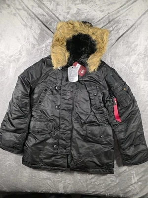 Jaqueta Parka Masculina Pequena com Capuz de Pele Clima Extremo Frio Alpha Industries N-3B Nova Com Etiqueta - Imagem 1 de 4