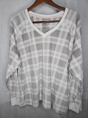 Cuddl Duds 休闲服上衣白色灰色格子轻便羊毛 V 领 2XL — 第 1/4 张图片