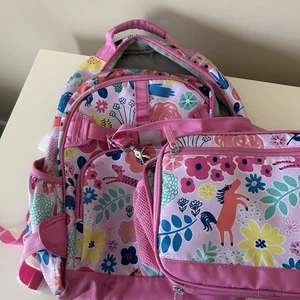 Pottery Barn Kids Mackenzie Pink Sasha’s Garden large backpack+ lunch box SET - Picture 1 of 10
