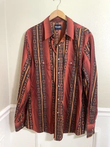 Men's Checotah Long Sleeve Western Snap Printed Shirt XL Rust Red Cowboy Rodeo - Picture 1 of 6
