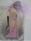 1 x H/Made card Topper of Roaring 20s Lady/Extra Large/Silver/Pink/Elegant no3