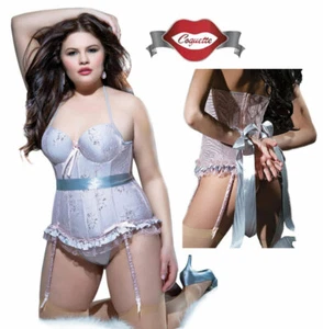 Coquette Spellbound Bustier Corset 1X/2X 16-20 Pink/Silver Lace n Satin COQ-586 - Picture 1 of 10