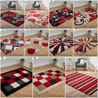 BLACK RED GREY AREA RUGS GEOMETRIC LIVING ROOM MODERN BEDROOM NON SLIP on Carpet
