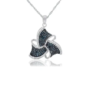 0.79 Ct Round Cut Natural White Blue Diamond Pendants Necklace Sterling Silver - Picture 1 of 7