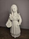 Girl Holding Basket of Apples Unpainted Ceramic Bisque Ready to Paint
