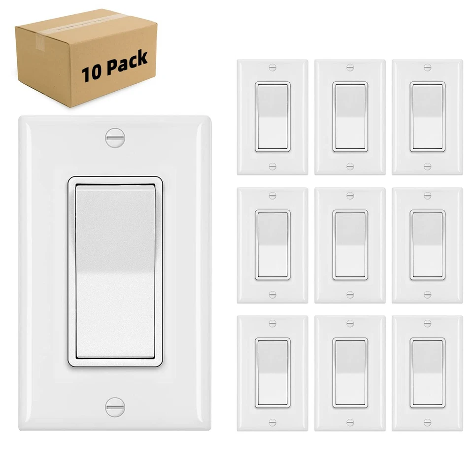 10 Pack Decorator Paddle Rocker Light Switch Residential Grade,15A 120V/277V - Image 1 of 1