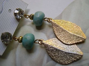 Orecchini pendenti agata,strass, foglie earrings - Foto 1 di 1
