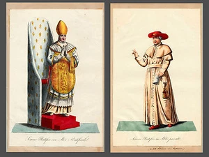 Original 1820 Costume Pope Pontefice con Abito privato Papst Gewand altkoloriert - Picture 1 of 3