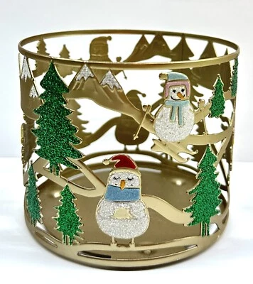 Candelabro de Navidad Bath and Body Works gente de nieve esquí 3 mechas Foto 1 de 3