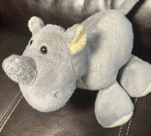 Animal Adventure Gray Rhino Dino Yellow Ears Belly And Feet Bottoms Soft Plush - Picture 1 of 11