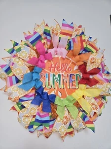 HELLO SUMMER WREATH Spring SUMMER Fall Front Door Wall Decor BIG ORANGE - Picture 1 of 12