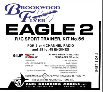 EAGLE 2 PLAN + Full Parts Patterns ENLARGED to Build 94.5" RC Model Airplane - Image 1 of 4