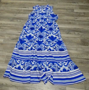 Soft Surroundings Dress Women Large Blue White Tiered A Line Relax Beach Resort - Picture 1 of 13