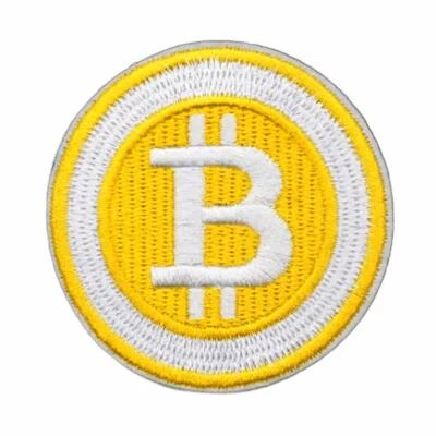 BITCOIN HIERRO EN PARCHE 2.4" Redondo Amarillo Blanco Aplique Bordado NUEVO Foto 1 de 2