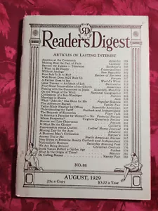 Readers Digest August 1929 Will Durant Dorothy Thompson Maurice Hindus - Bild 1 von 1