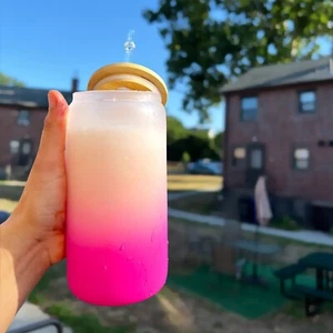 16OZ Cute Glass Bamboo Lid Drinking Cup with Straw| Gifts for her |ReusableStraw - Picture 1 of 8