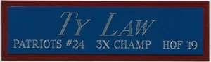 TY LAW NEW ENGLAND PATRIOTS NAMEPLATE FOR AUTOGRAPHED SIGNED FOOTBALL JERSEY - Picture 1 of 2