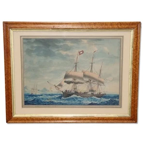 Frederic Roux Ship Approaching Marseilles Birds Eye Frame Antique Lithograph - Picture 1 of 10
